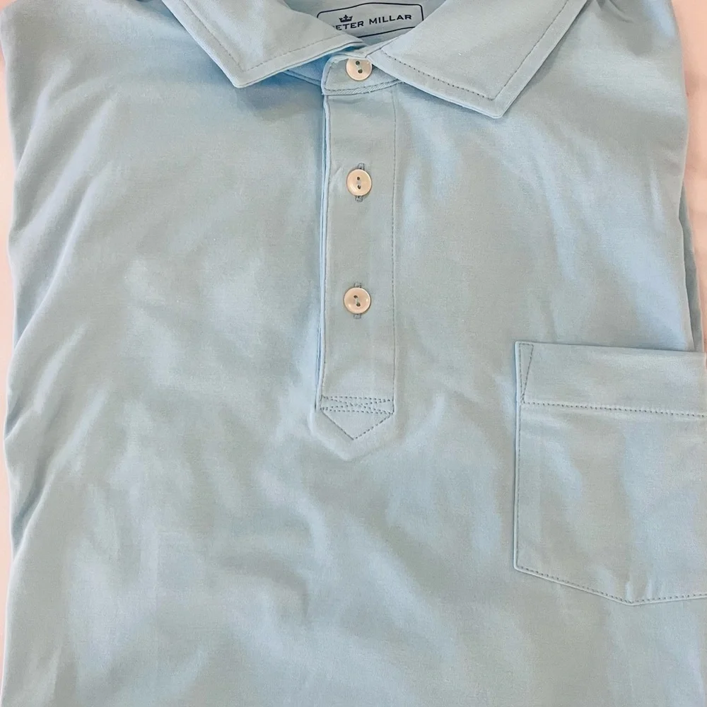 Men’s Peter Millar Sky Blue Cotton Polo Shirt Medium - Picture 1 of 3